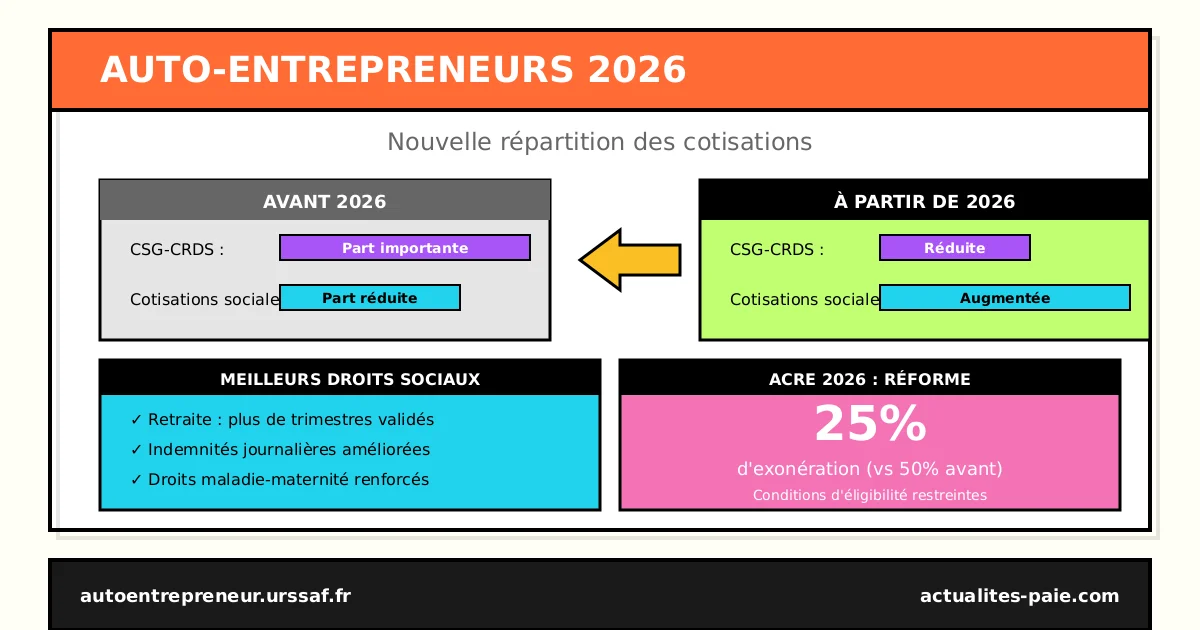 Auto-entrepreneurs 2026 cotisations répartition ACRE