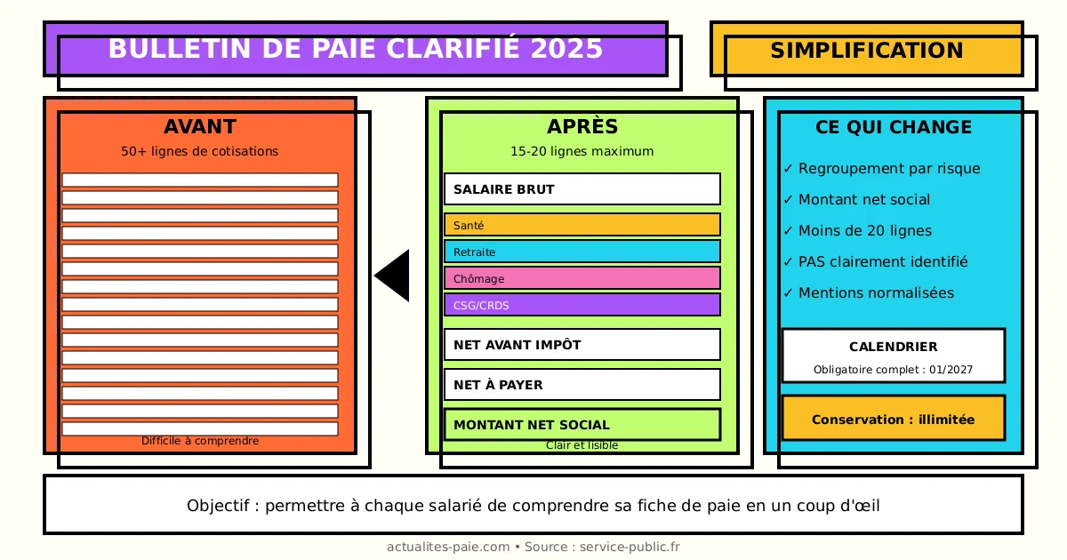 Nouveau bulletin de paie clarifié 2025 avec structure simplifiée