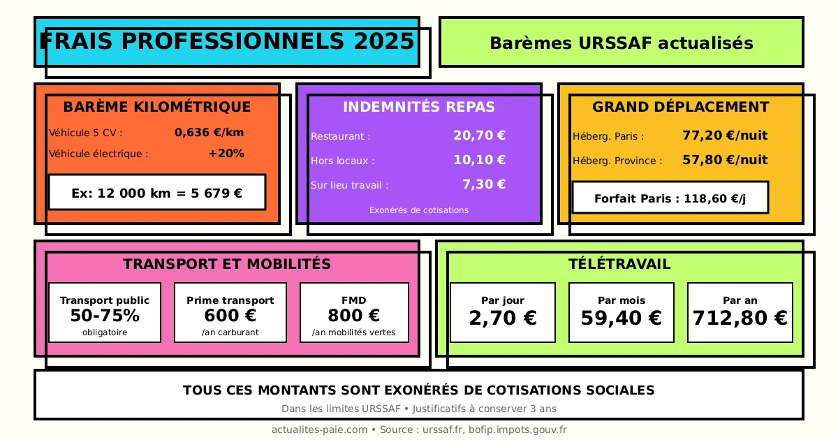 Barème frais professionnels 2025 kilométrique et repas